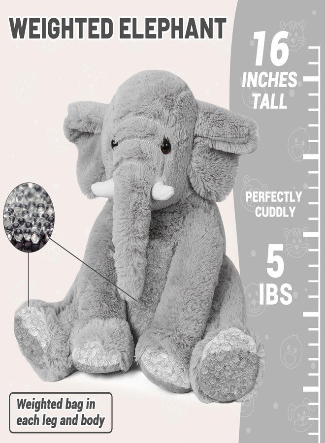 JellyMallow Elephant Weighted Stuffed Animals 5 lbs 16 inches Gray, Large Weighted Elephant Plushie Cuddly Pillow Gift for Kids & Adults - Image 2